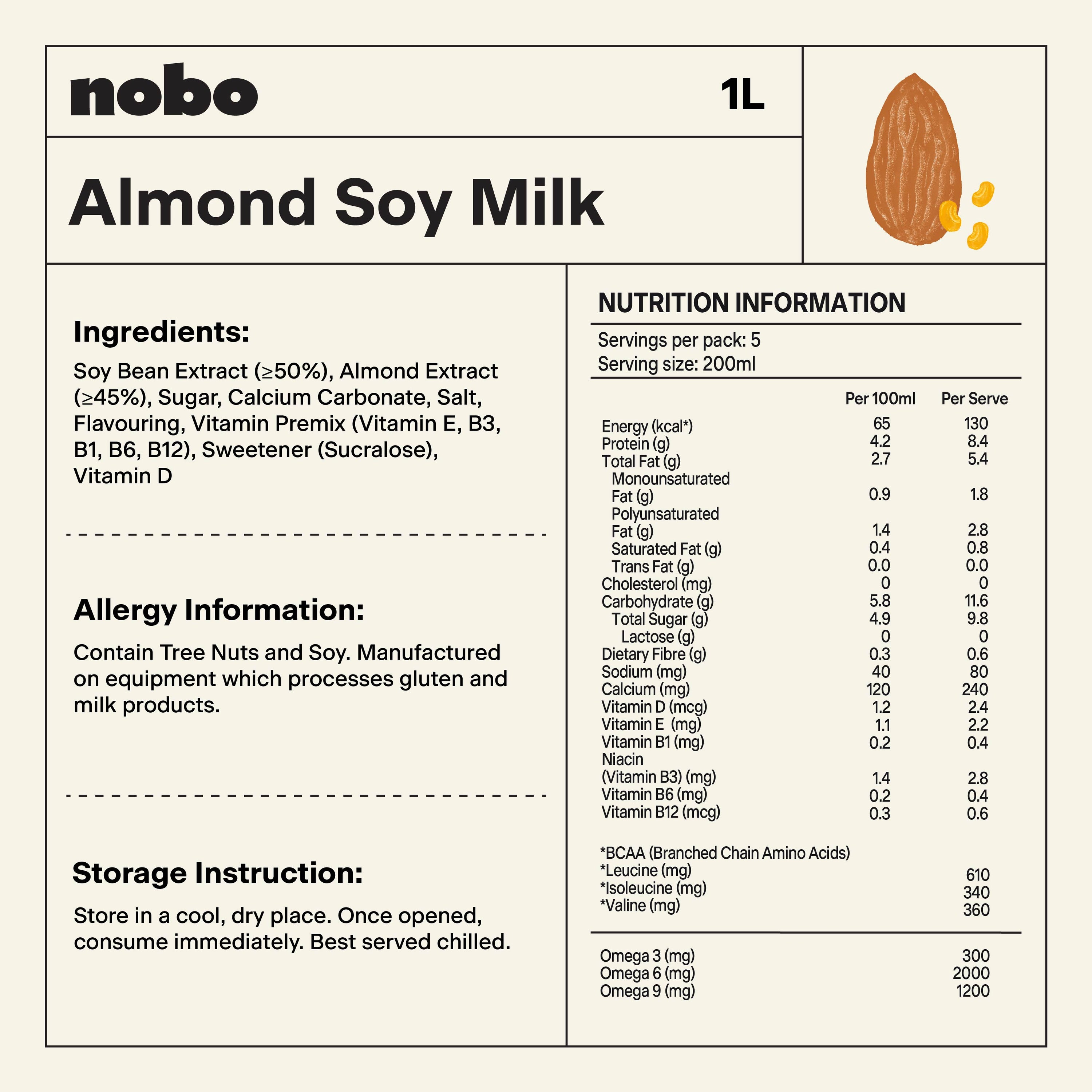 NOBO Almond Soy Milk Original 1L x 6