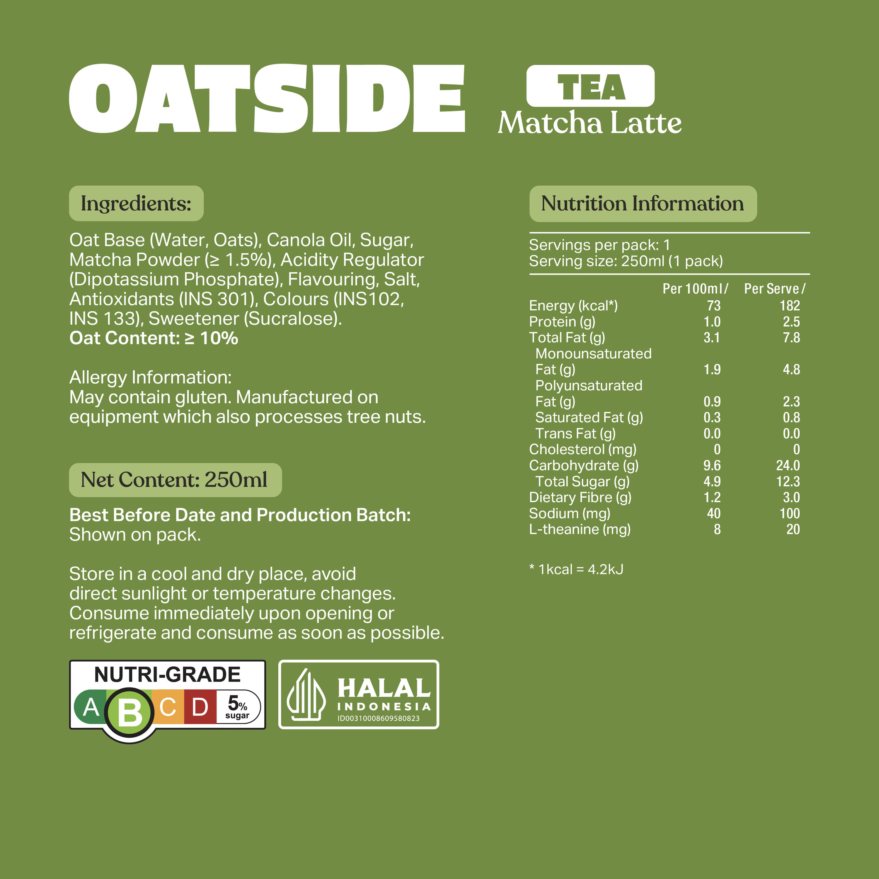 OATSIDE Matcha Oat Milk (24 x 250ml) (Exp: Dec 2026)