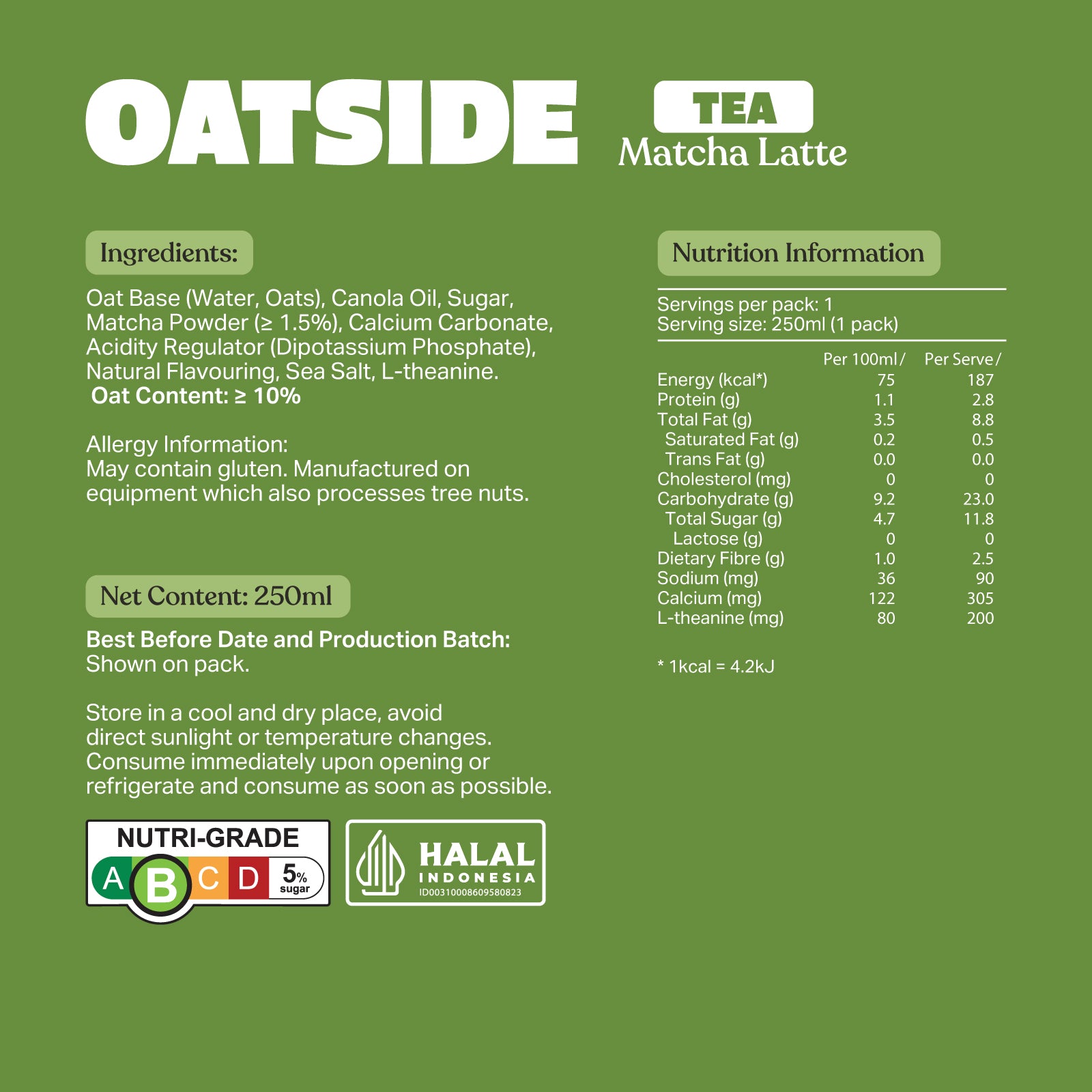 OATSIDE Matcha Oat Milk (24 x 250ml) (Exp: May 2026)