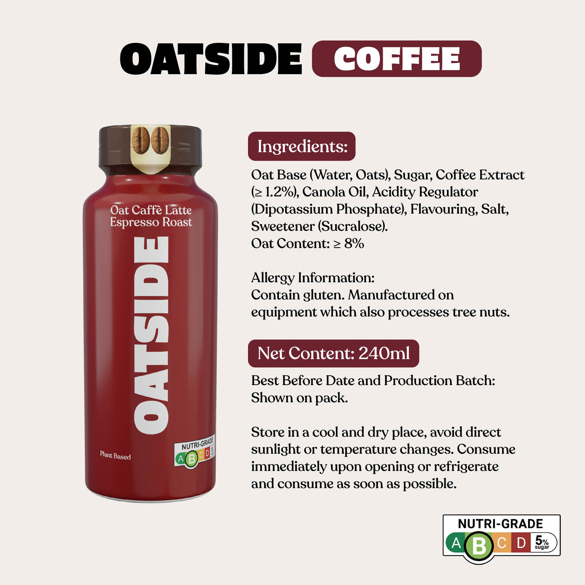 OATSIDE Espresso Roast Coffee Oat Milk 240ml x 24 (BCRS) (Exp: Jul 2027)