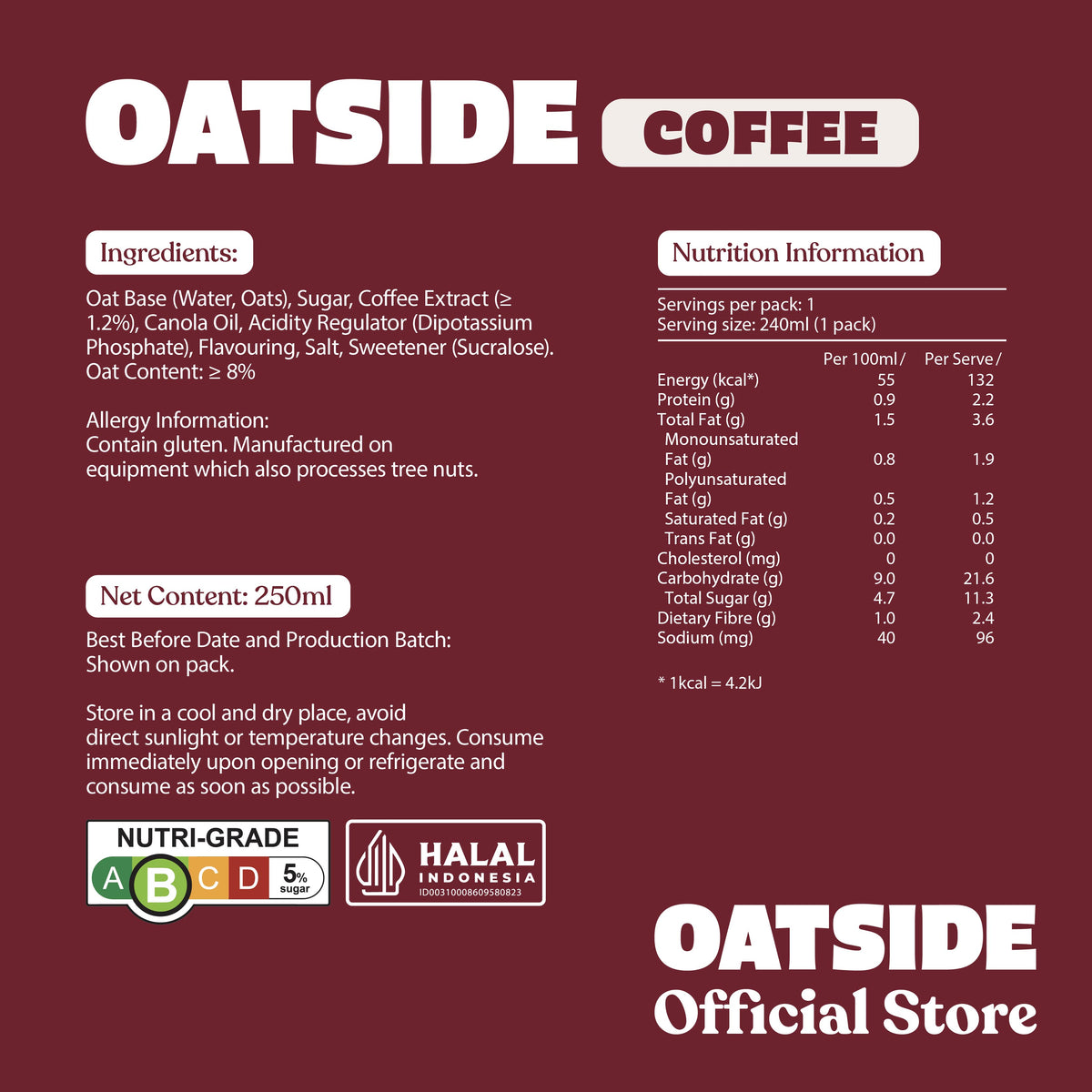 OATSIDE Espresso Roast Coffee Oat Milk 240ml x 24 (BCRS) (Exp: Jul 2027)