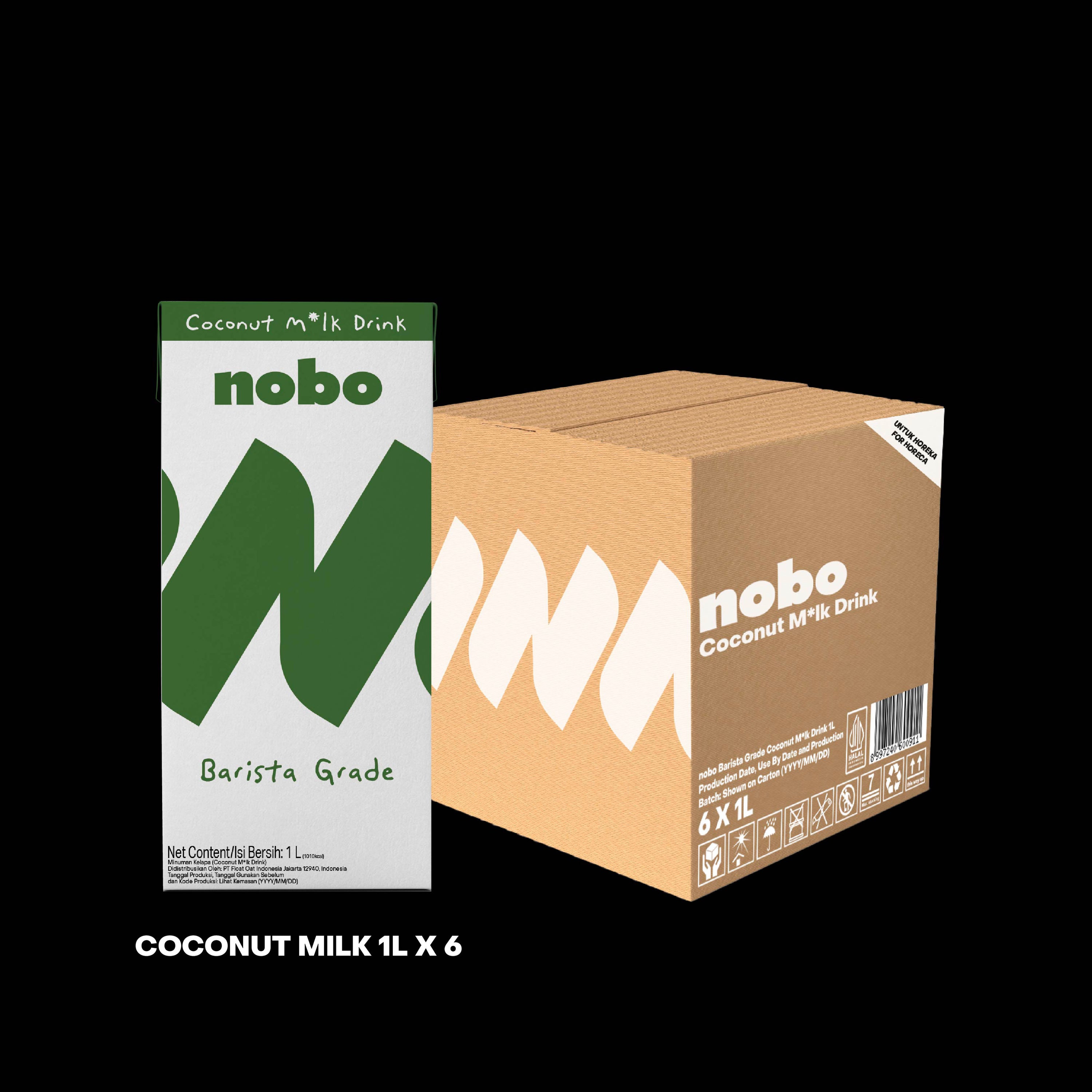 Nobo Barista Grade Coconut Milk 1L x 6 -  Frothable, Dairy Free, Cholesterol Free