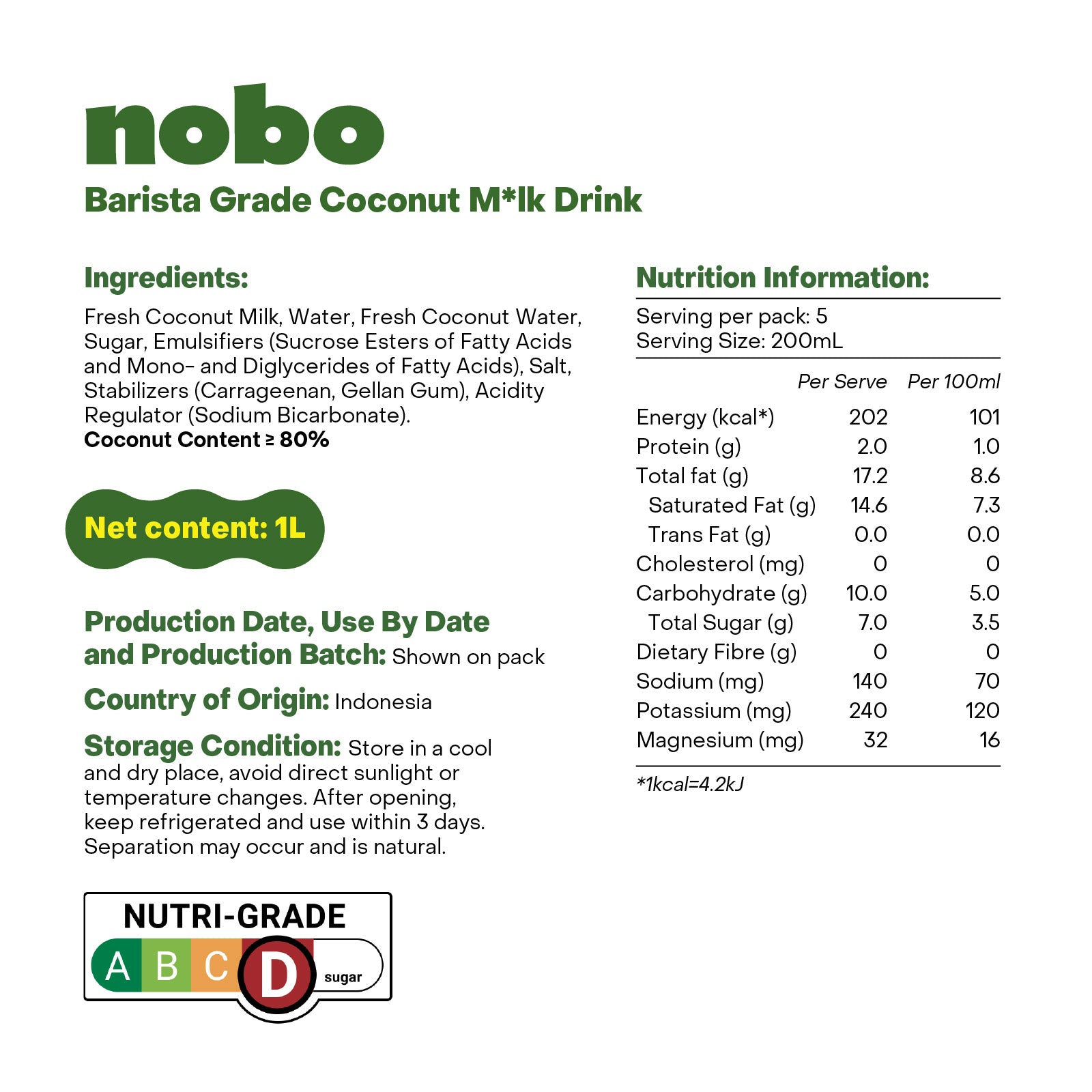 Nobo Barista Grade Coconut Milk 1L x 6 -  Frothable, Dairy Free, Cholesterol Free
