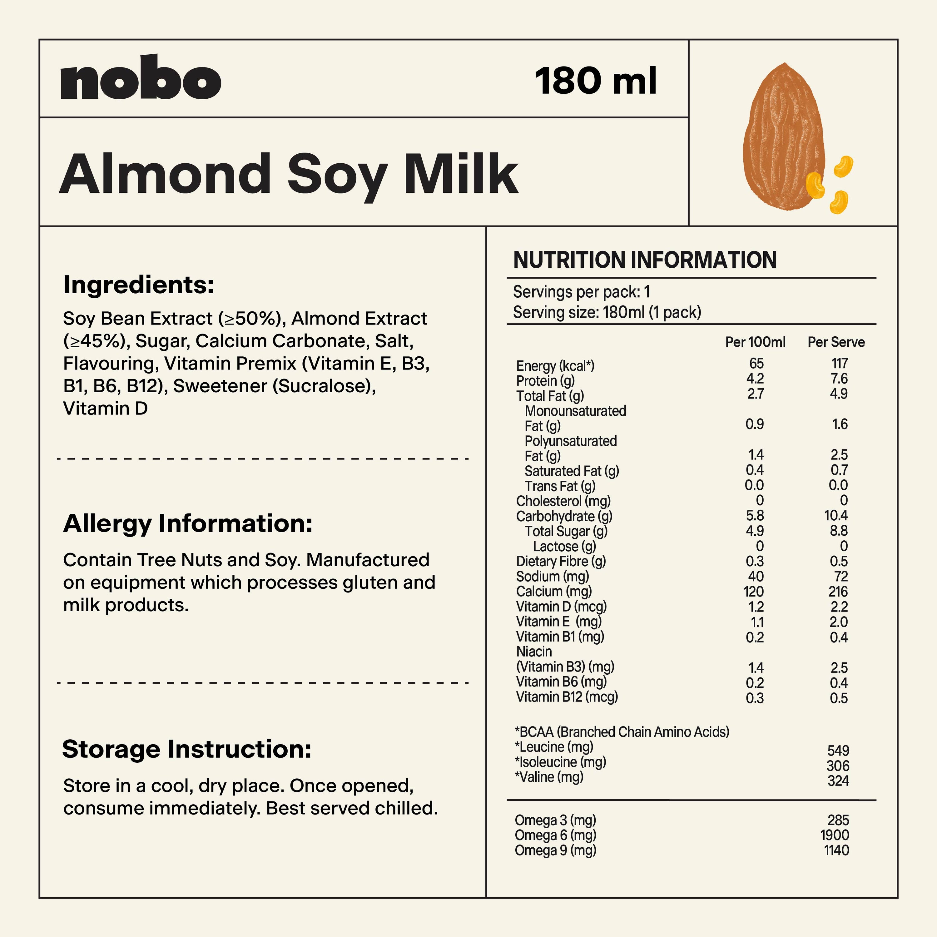 NOBO Almond Soy Milk Original 180ml x 24