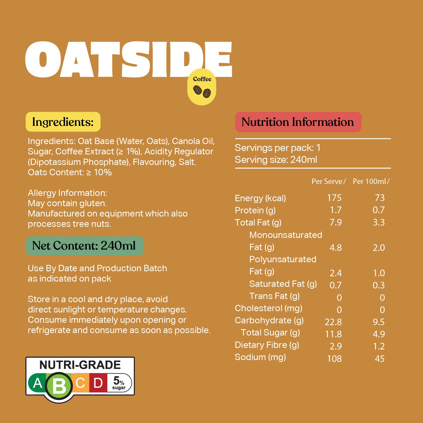 OATSIDE Coffee Latte Oat Milk 240ml x 24