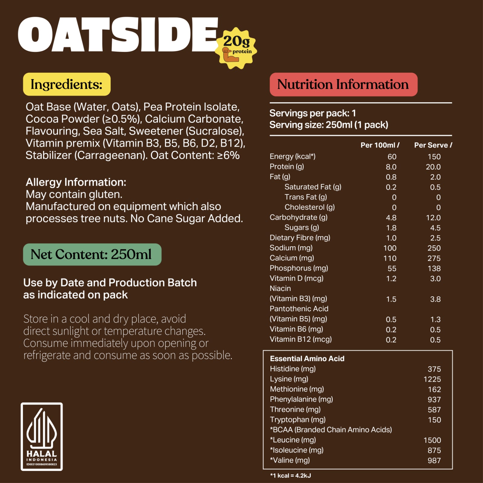 OATSIDE Chocolate Protein Oat Milk Drink 250ml x 24 (Exp: Dec 2025)