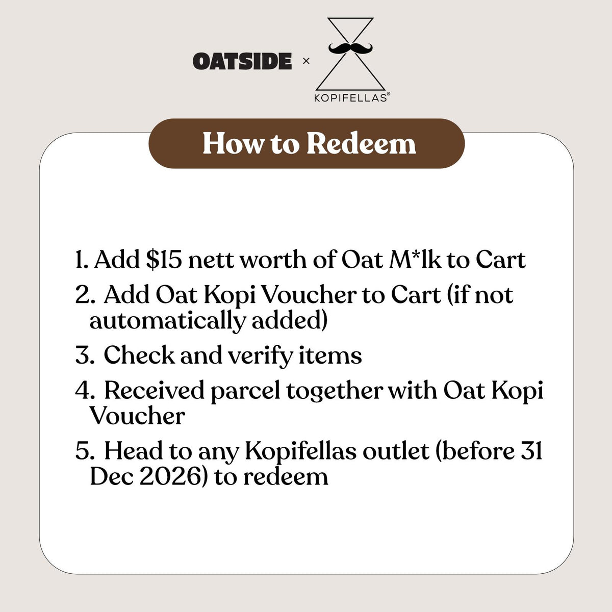 [GWP] Free OAT KOPI Voucher (worth $6.50) with min $15 spend
